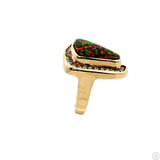 Custom 14k Yellow Gold Statement Ring with Black Opal and Diamonds Size 7.5 Certified