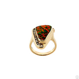 Custom 14k Yellow Gold Statement Ring with Black Opal and Diamonds Size 7.5 Certified