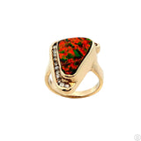 Custom 14k Yellow Gold Statement Ring with Black Opal and Diamonds Size 7.5 Certified