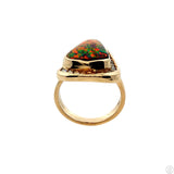 Custom 14k Yellow Gold Statement Ring with Black Opal and Diamonds Size 7.5 Certified