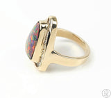 Custom 14k Yellow Gold Statement Ring with Black Opal and Diamonds Size 7.5 Certified