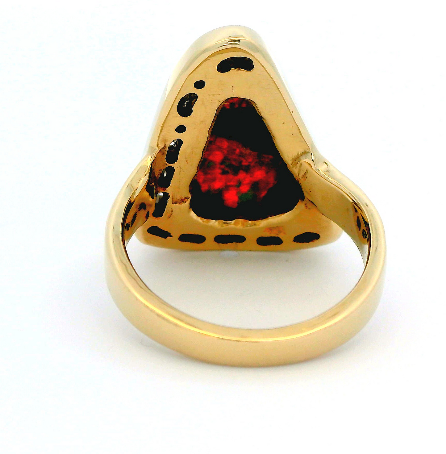 Vintage Custom 14k Yellow Gold Statement Ring Natural Black Opal and Diamonds Size 7.5