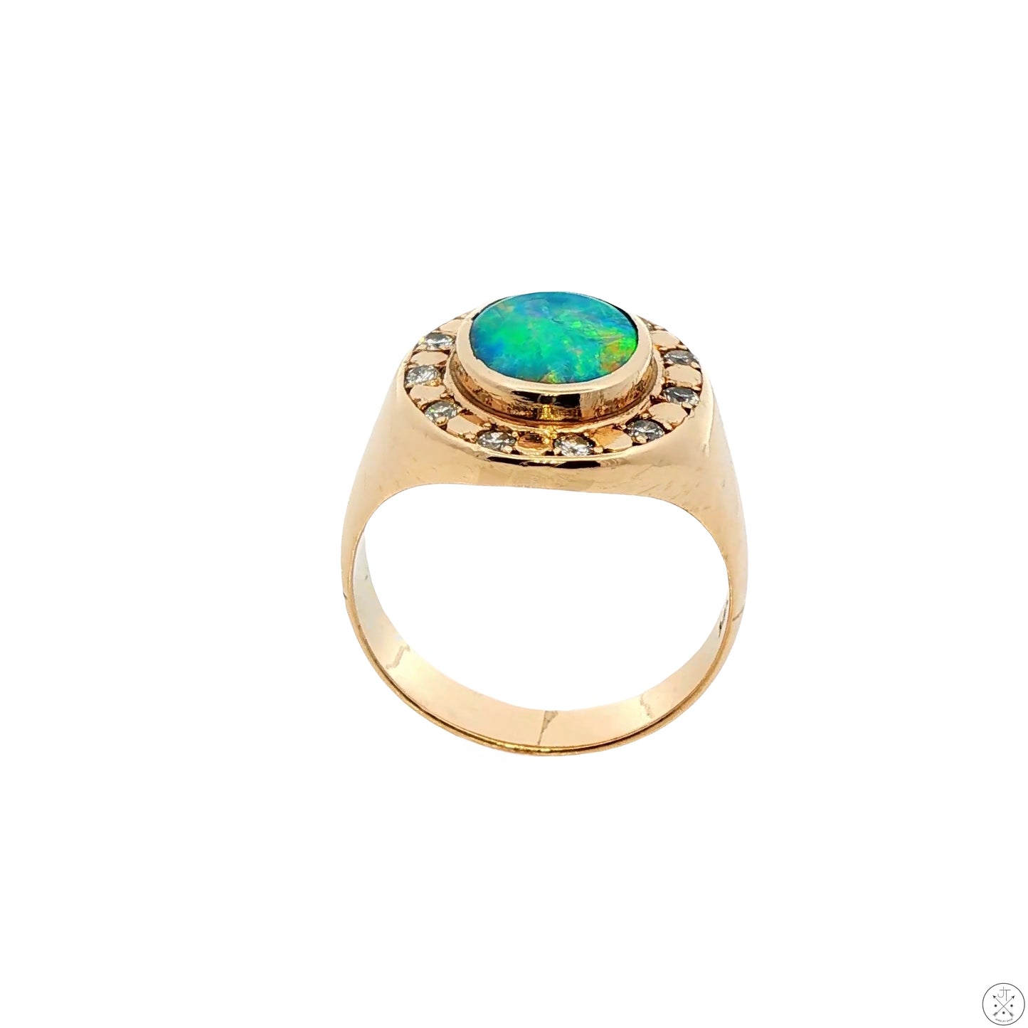 Vintage 14k Yellow Gold Halo Ring with Opal Doublet and Natural Diamonds Size 9.25