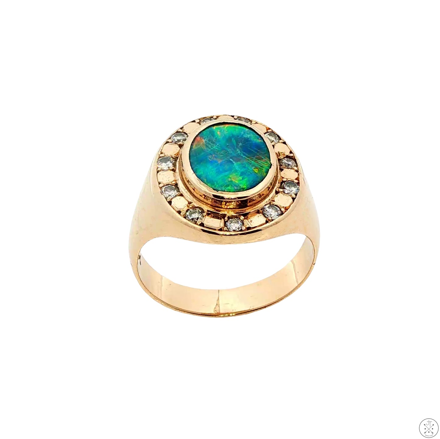 Vintage 14k Yellow Gold Halo Ring with Opal Doublet and Natural Diamonds Size 9.25