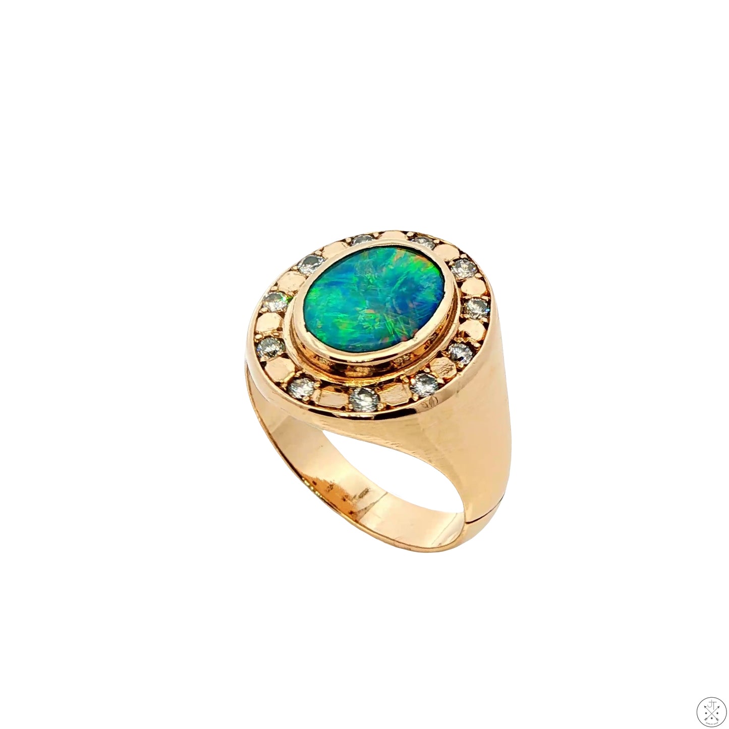 Vintage 14k Yellow Gold Halo Ring with Opal Doublet and Natural Diamonds Size 9.25