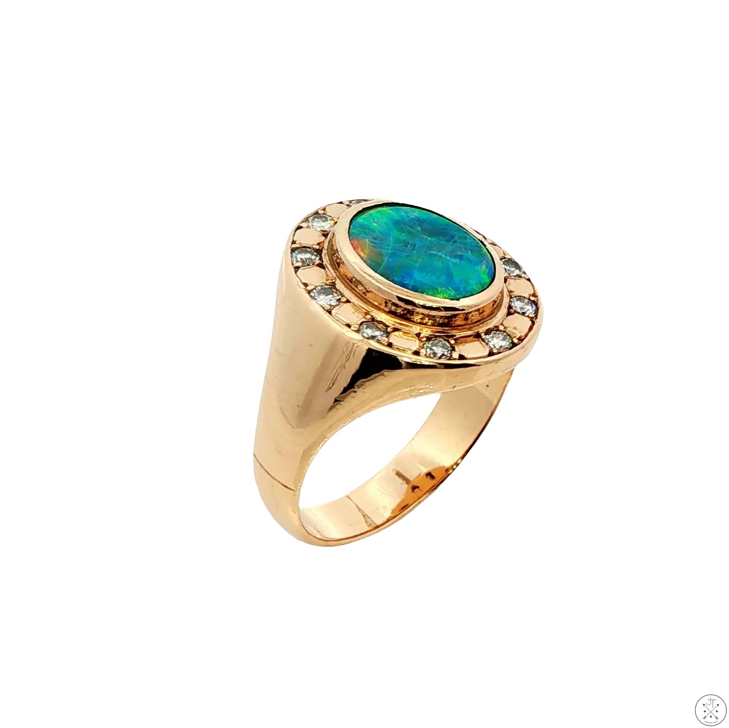 Vintage 14k Yellow Gold Halo Ring with Opal Doublet and Natural Diamonds Size 9.25