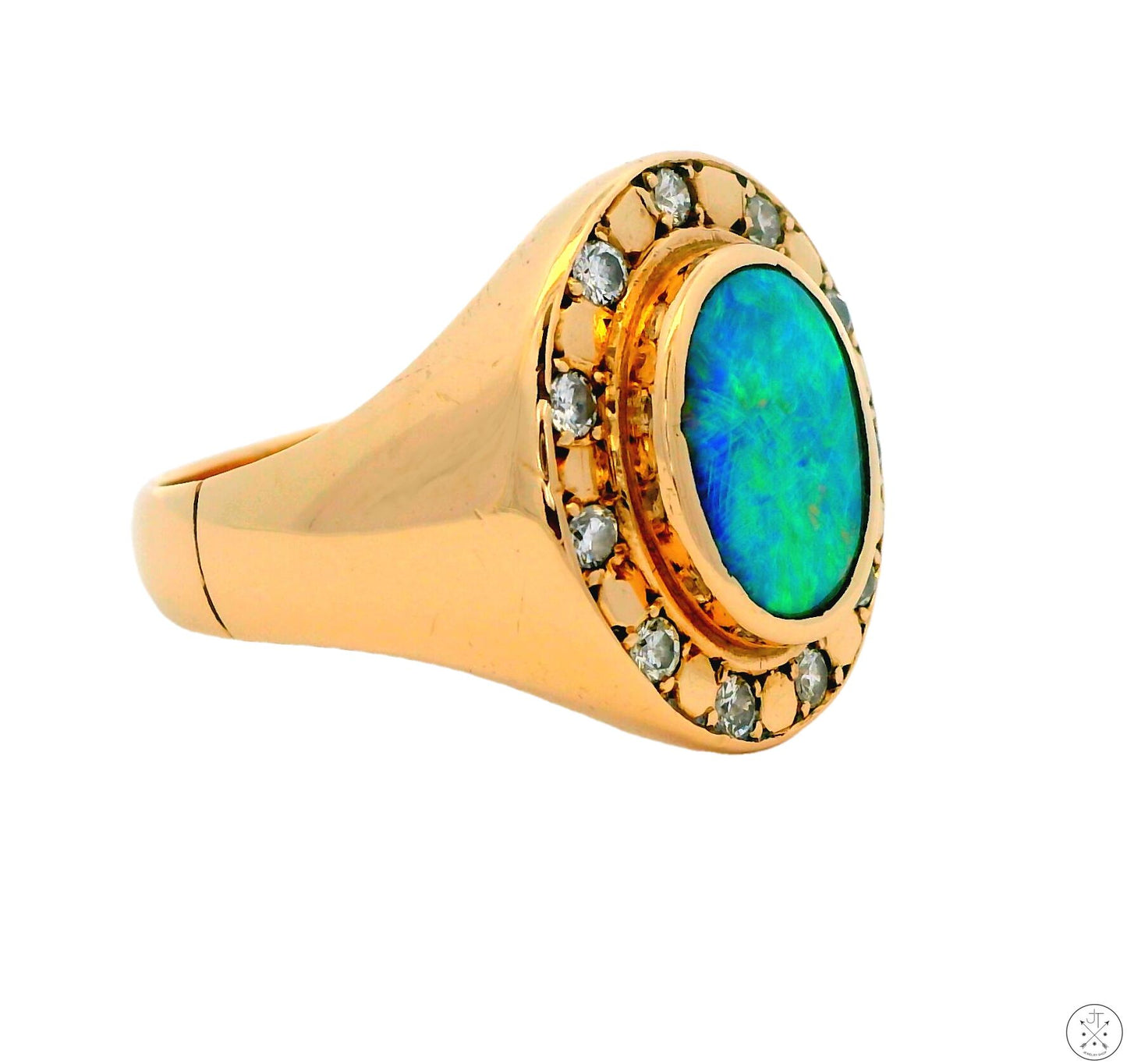 Vintage 14k Yellow Gold Halo Ring with Opal Doublet and Natural Diamonds Size 9.25