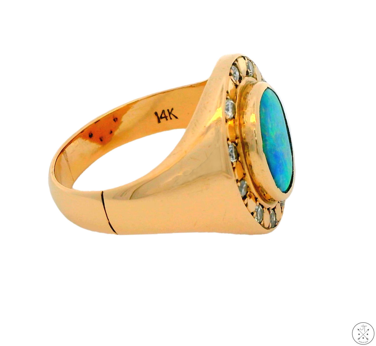 Vintage 14k Yellow Gold Halo Ring with Opal Doublet and Natural Diamonds Size 9.25