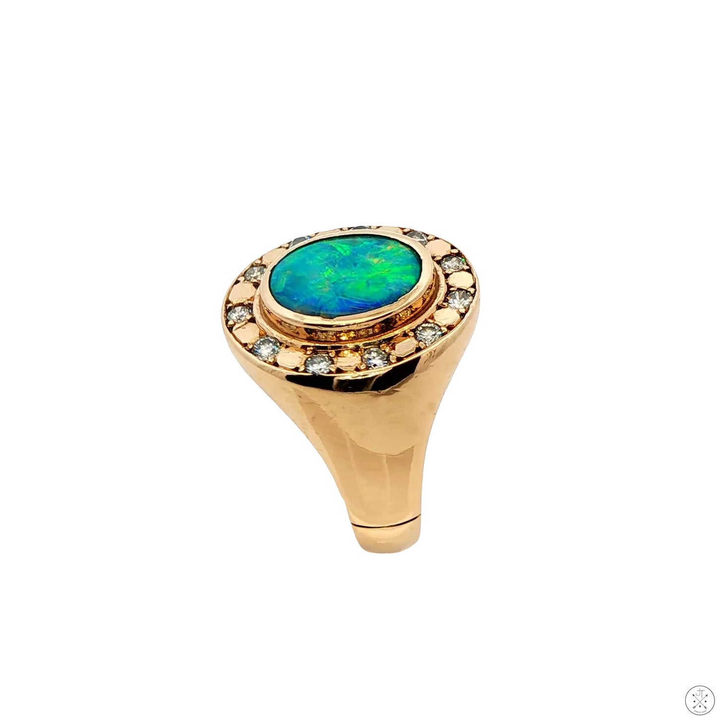 Vintage 14k Yellow Gold Halo Ring with Opal Doublet and Natural Diamonds Size 9.25