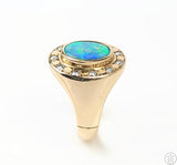 Vintage 14k Yellow Gold Halo Ring with Opal and Diamonds Size 9.25 Certified