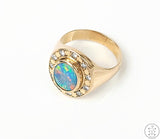 Vintage 14k Yellow Gold Halo Ring with Opal and Diamonds Size 9.25 Certified
