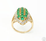 Vintage 10k Yellow Gold Ring with Emerald and Diamond Size 8