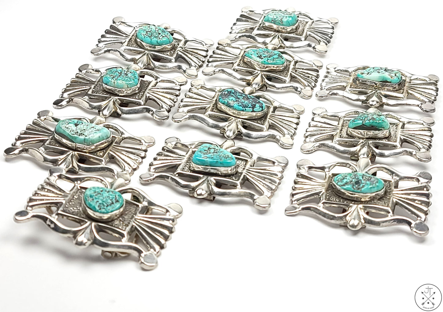 Vintage Sand Cast Sterling Silver Belt Buckle 11 pcs Set Native American 1.5 Inch