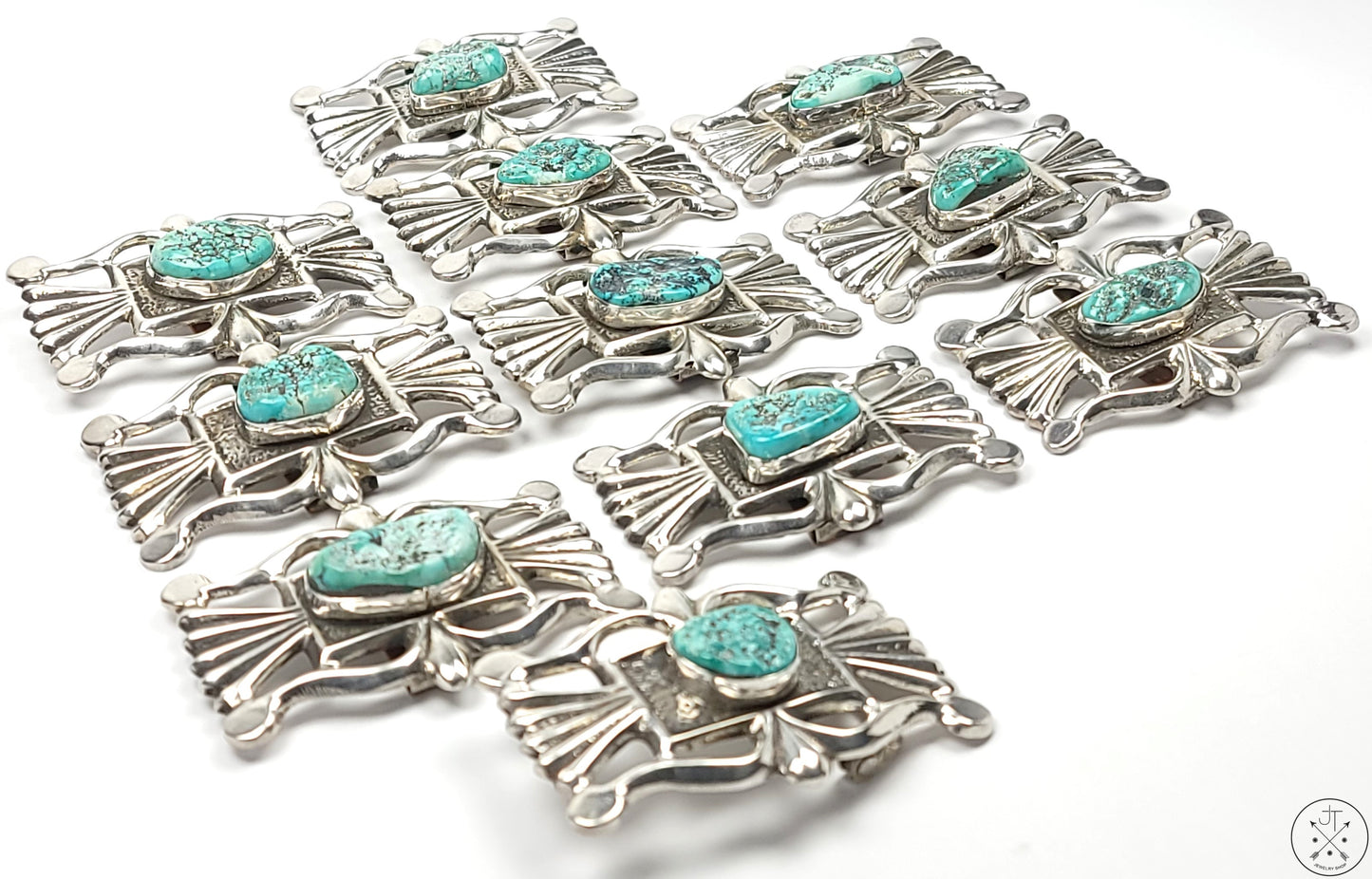 Vintage Sand Cast Sterling Silver Belt Buckle 11 pcs Set Native American 1.5 Inch