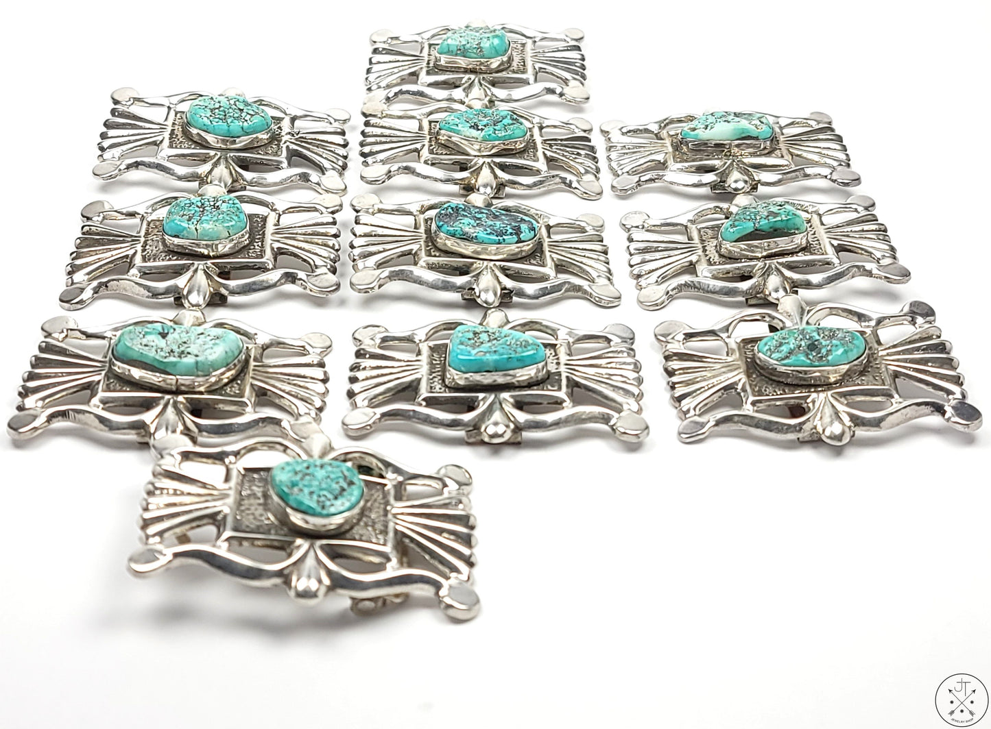 Vintage Sand Cast Sterling Silver Belt Buckle 11 pcs Set Native American 1.5 Inch