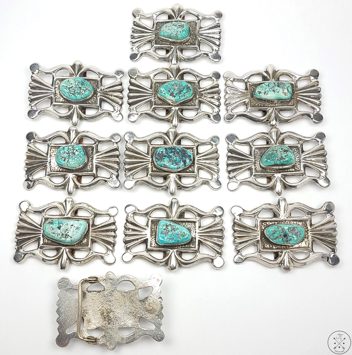 Vintage Sand Cast Sterling Silver Belt Buckle 11 pcs Set Native American 1.5 Inch