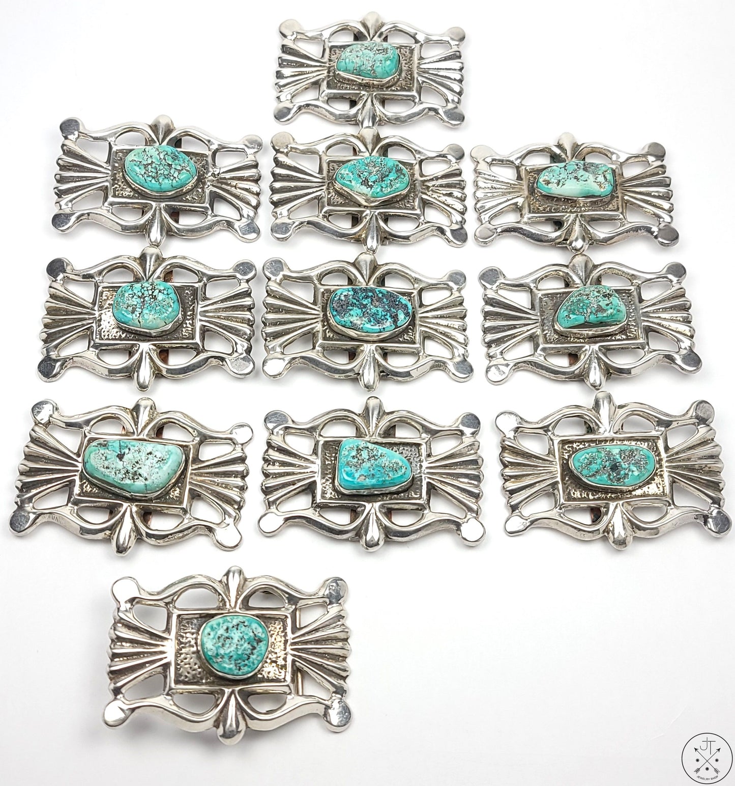 Vintage Sand Cast Sterling Silver Belt Buckle 11 pcs Set Native American 1.5 Inch