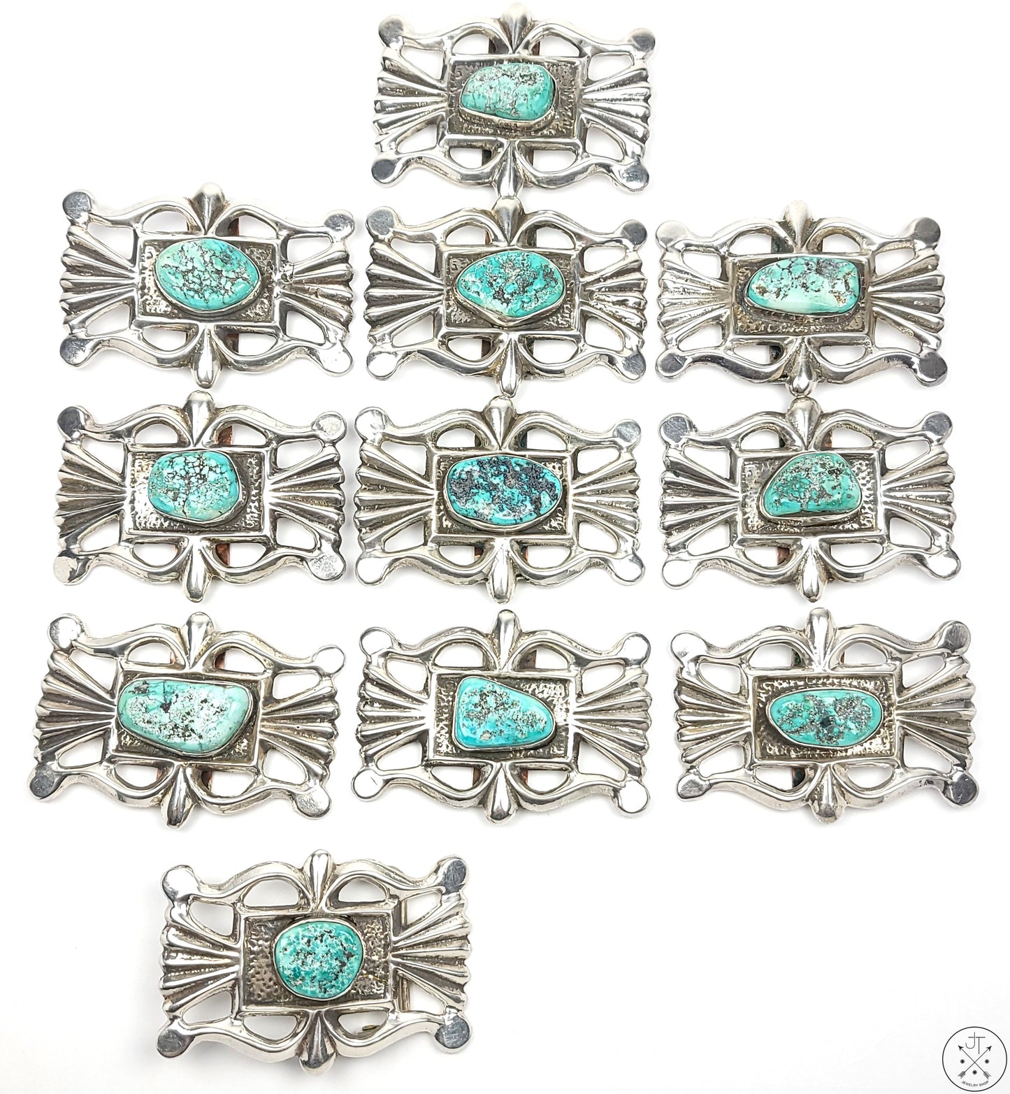 Vintage Sand Cast Sterling Silver Belt Buckle 11 pcs Set Native American 1.5 Inch