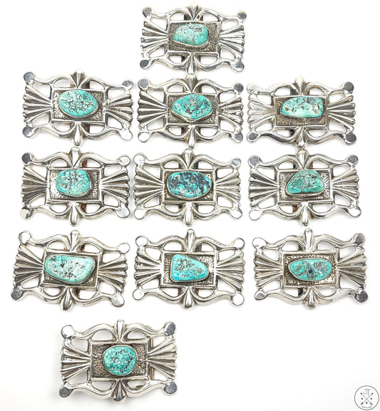 Vintage Sand Cast Sterling Silver Belt Buckle 11 pcs Set Native American 1.5 Inch