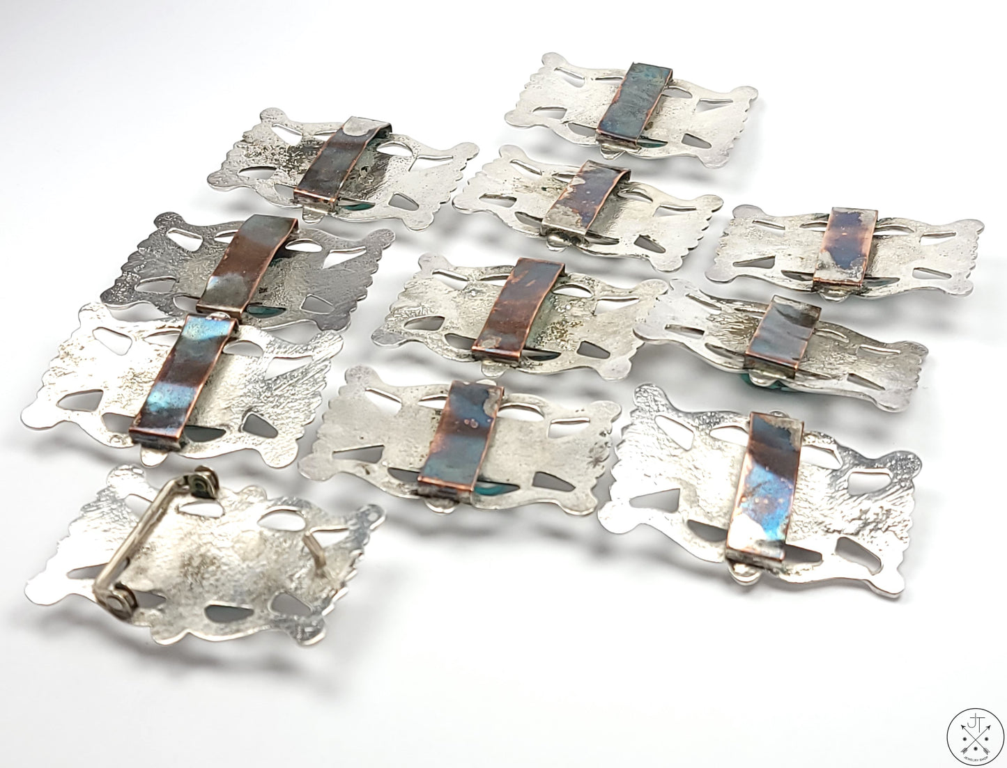 Vintage Sand Cast Sterling Silver Belt Buckle 11 pcs Set Native American 1.5 Inch