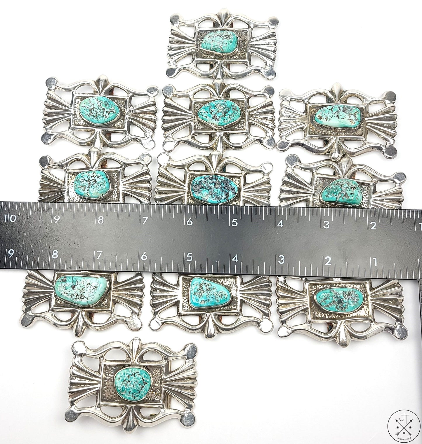 Vintage Sand Cast Sterling Silver Belt Buckle 11 pcs Set Native American 1.5 Inch