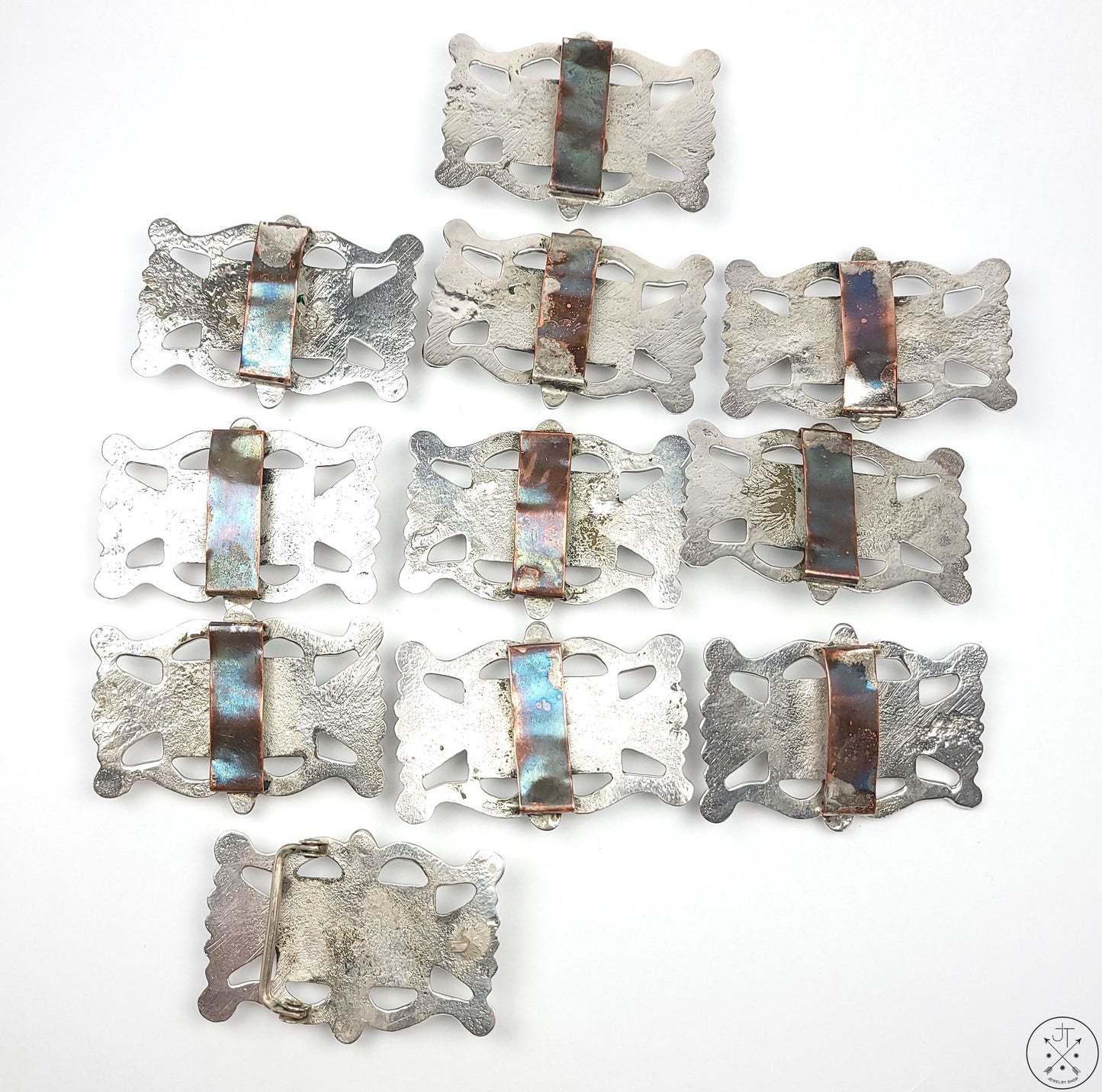 Vintage Sand Cast Sterling Silver Belt Buckle 11 pcs Set Native American 1.5 Inch