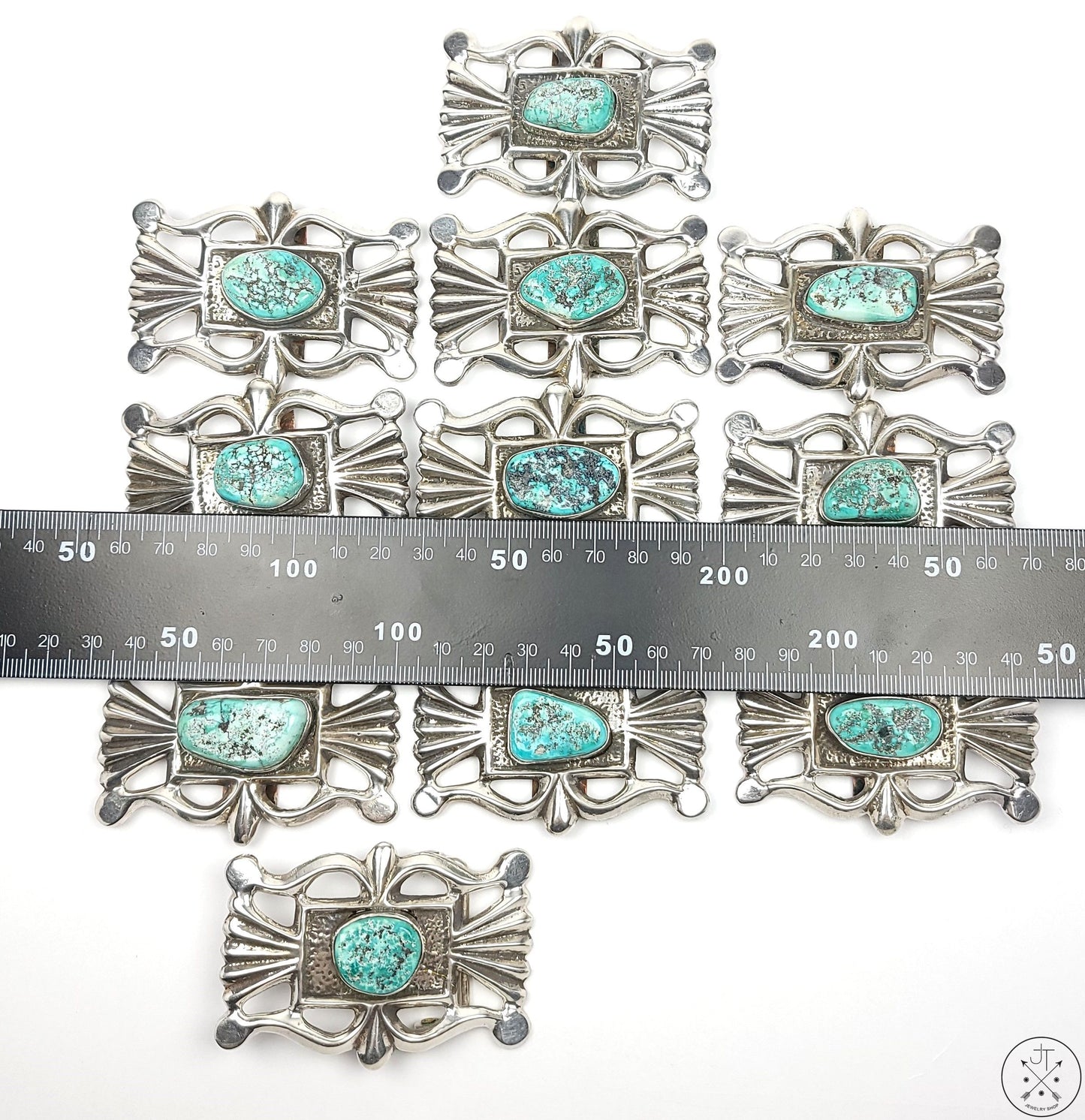 Vintage Sand Cast Sterling Silver Belt Buckle 11 pcs Set Native American 1.5 Inch