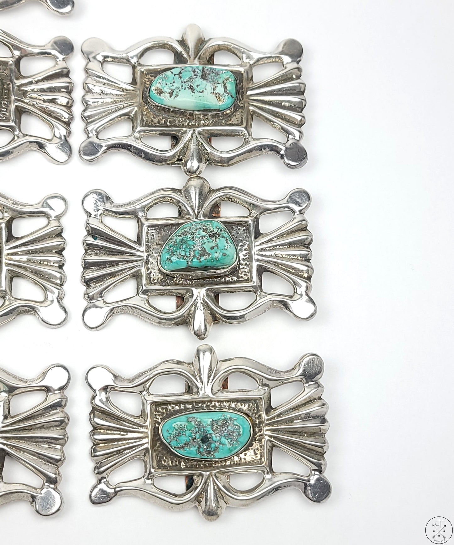 Vintage Sand Cast Sterling Silver Belt Buckle 11 pcs Set Native American 1.5 Inch