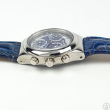 Rare 1995 New Old Stock Swatch Irony Chronograph 39 mm Watch Stainless Steel Blue Leather