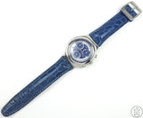 Rare 1995 New Old Stock Swatch Irony Chronograph 39 mm Watch Stainless Steel Blue Leather