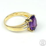 14k Yellow Gold Solitaire Ring with Amethyst and Diamond Size 6.75