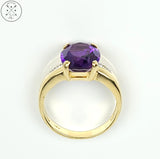 14k Yellow Gold Solitaire Ring with Amethyst and Diamond Size 6.75