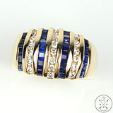 14k Yellow Gold 13 mm Wide Band with CZ and Lab Sapphire Size 9.5
