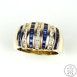 14k Yellow Gold 13 mm Wide Band with CZ and Lab Sapphire Size 9.5