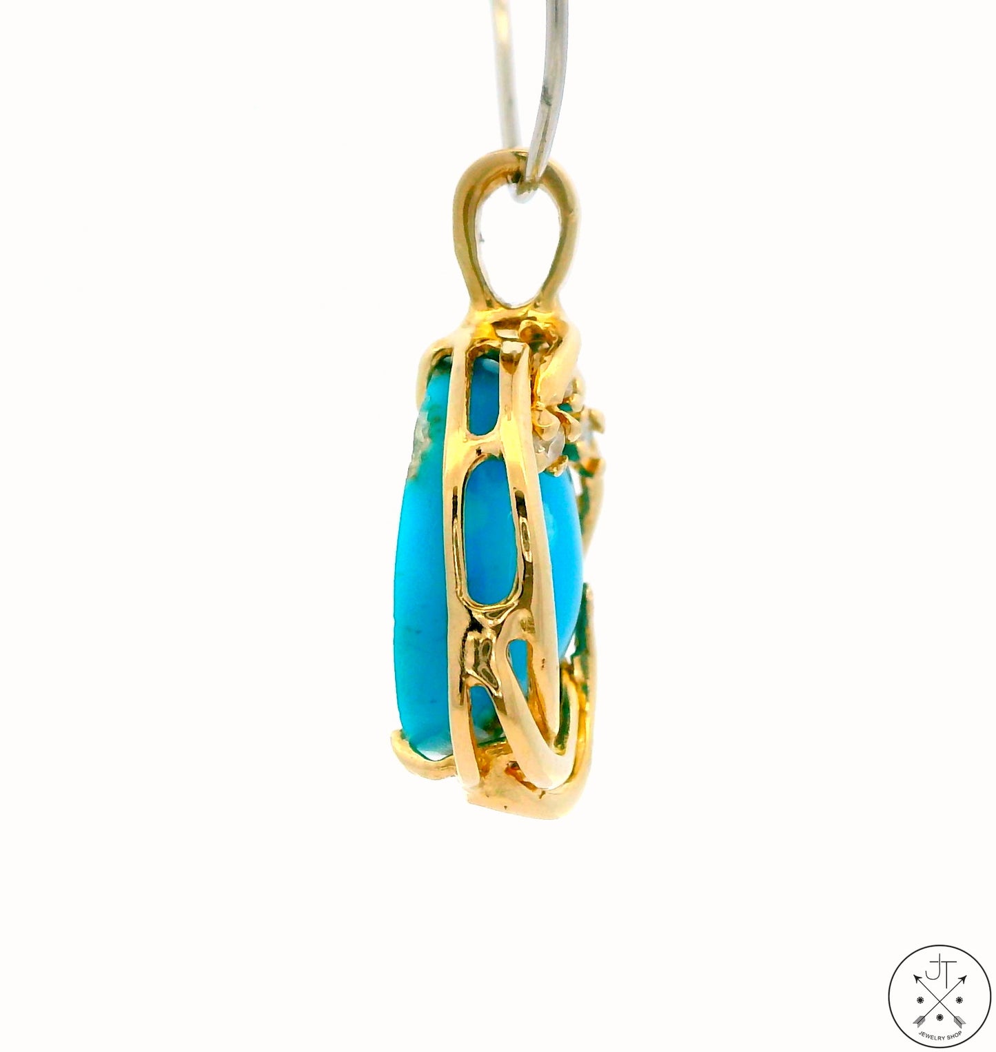 Vintage 14k Yellow Gold Pendant with Old Kingman Turquoise and Diamond