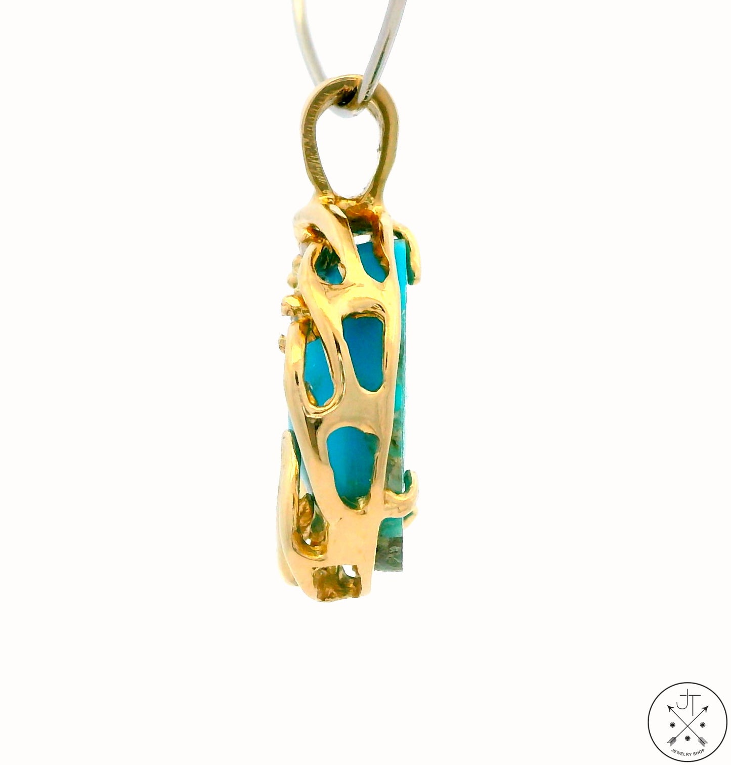 Vintage 14k Yellow Gold Pendant with Old Kingman Turquoise and Diamond