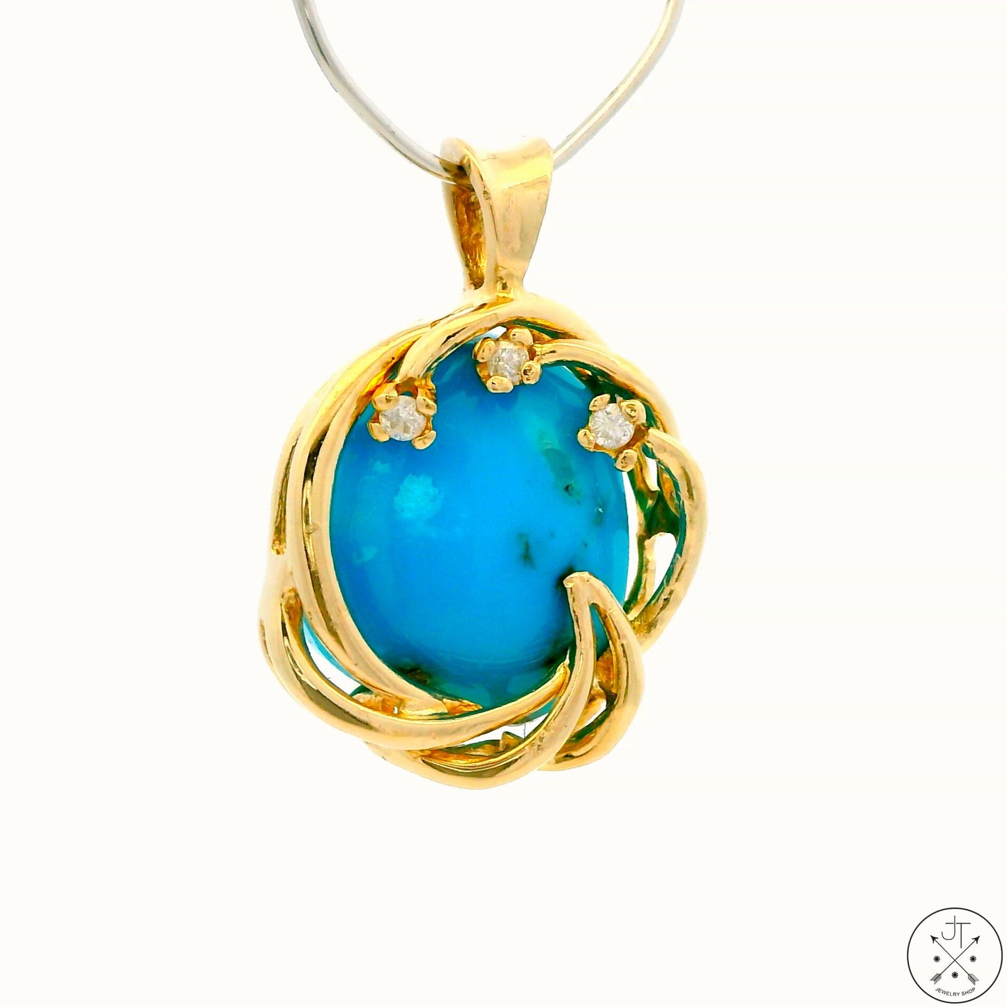 Vintage 14k Yellow Gold Pendant with Old Kingman Turquoise and Diamond