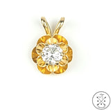 Vintage 14k Yellow Gold Butter Cup Pendant with .4 carat Diamond