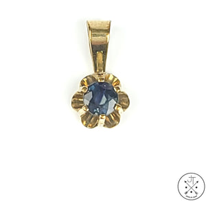 Vintage 10k Yellow Gold Butter Cup Pendant with .2 carat Topaz London Blue