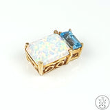 10k Yellow Gold Box Pendant with Topaz and Lab Opal