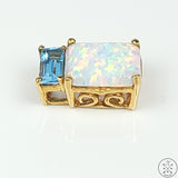 10k Yellow Gold Box Pendant with Topaz and Lab Opal