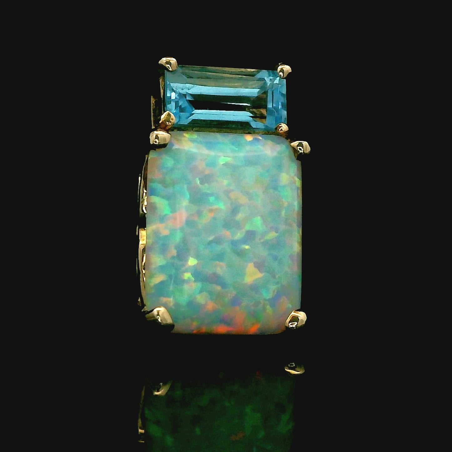 10k Yellow Gold Box Pendant with Topaz and Lab Opal