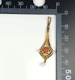 Antique Victorian 10k Yellow Gold Lavalier Pendant with Spinel and Seed Pearl