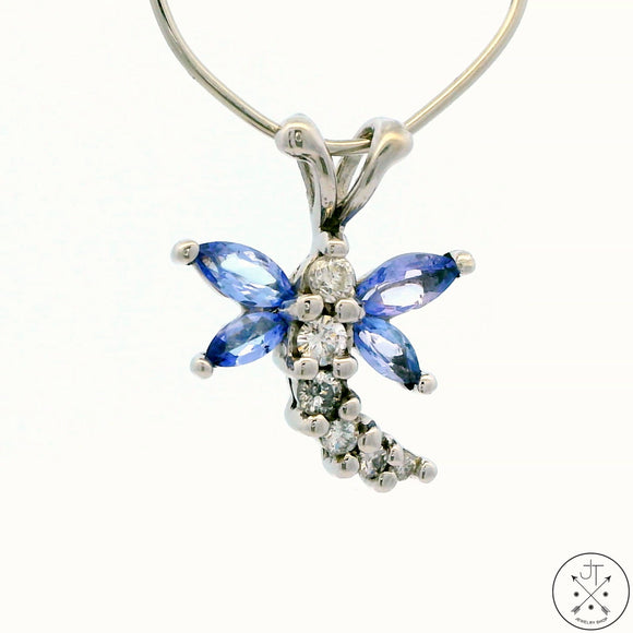 New 10k White Gold Dragonfly Pendant with Tanzanite and Diamonds