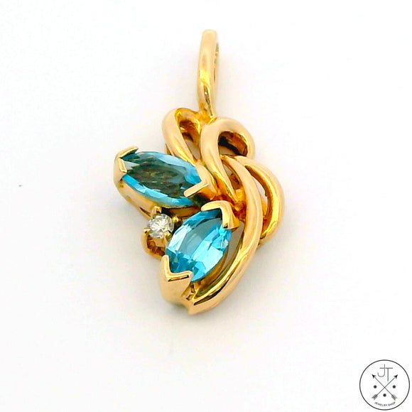 Vintage 14k Yellow Gold Pendant with Topaz and Diamond