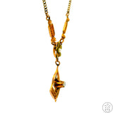 Antique Victorian 10k Yellow Gold Lavalier Necklace with Diamond and Seed Pearl 24 Inch