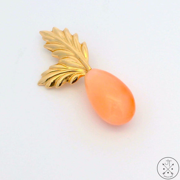 Vintage 14k Gold Drop Pendant with Pink Coral