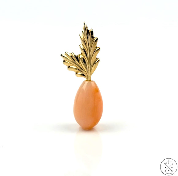 Vintage 14k Gold Drop Pendant with Pink Coral