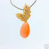 Vintage 14k Gold Drop Pendant with Pink Coral