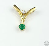 Vintage 14k Yellow Gold Pendant with Emerald and Diamond Deco